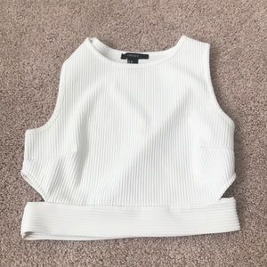 Forever 21 Cream Crop Top Ribbed Cutouts